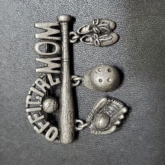 AJC silver tone mom baseball brooch - Picture 4 of 8